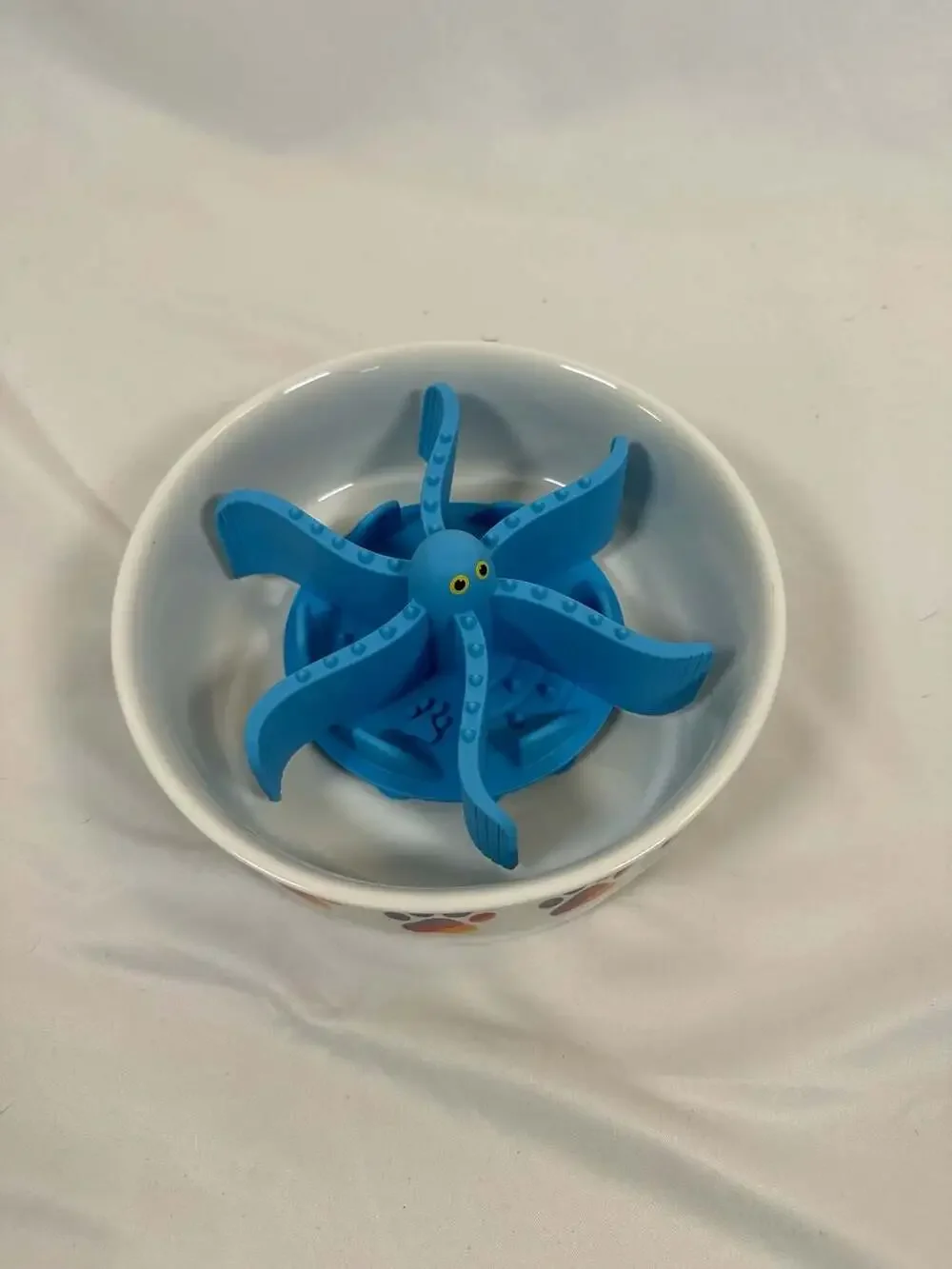 Bone Dry Ceramic Rainbow Paw Print Pet Bowl with Octopus Slow Feeder Insert